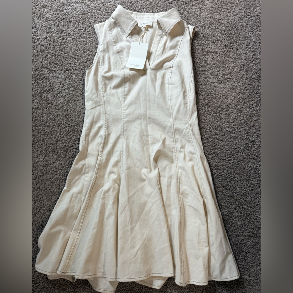Cream Sleeveless Collared Dress